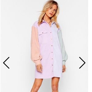 Colour Block Corduroy Shirt Dress